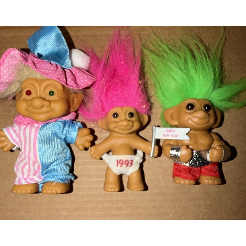 Troll Vintage Russ Berrie Ace Novelty Doll Lot 1993 Baby Clown New Year 3pc